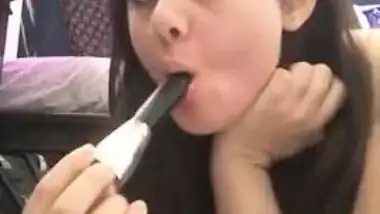 Excited Desi girl masturbates XXX holes with sex toy from behind